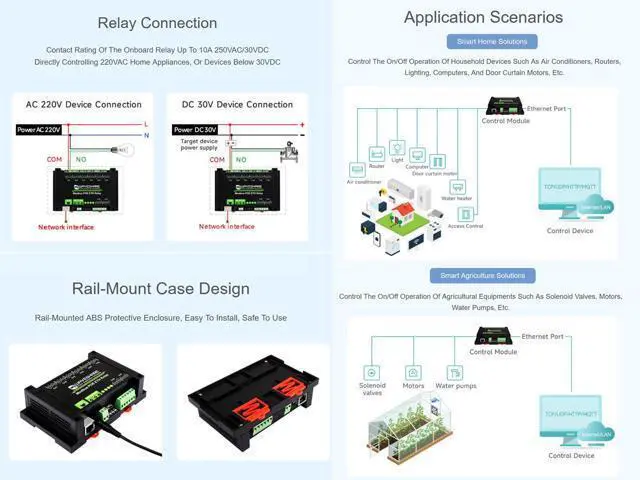Alt view image 5 of 5 - Modbus POE ETH Relay 8-CH Ethernet Relay Module Supports Sending Modbus RTU/Modbus TCP Protocol Commands via Ethernet Port to Control Relay and Various Devices