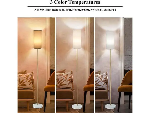 Alt view image 2 of 7 - BoostArea Floor Lamp for Living Room with 3 Color Temperatures Bulb, Modern Floor Lamps, Classic Tall Lamp for Office, Standing Lamps for Bedroom, Kids Room, Study(9W LED Bulb, White Linen Shade)