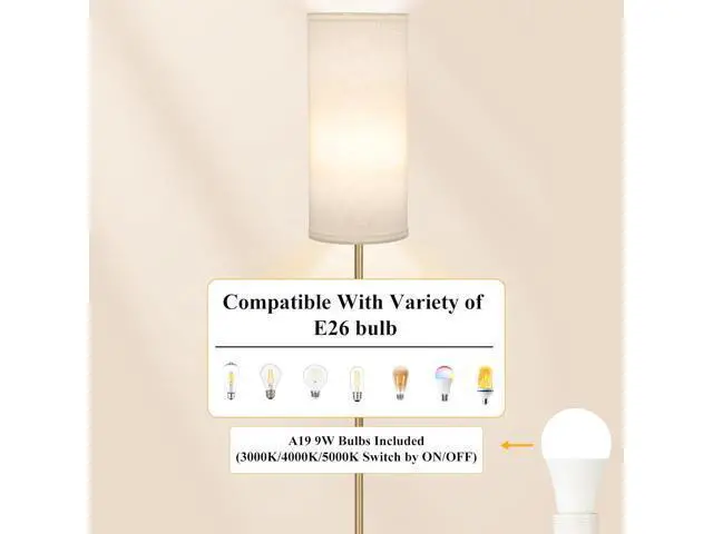 Alt view image 5 of 7 - BoostArea Floor Lamp for Living Room with 3 Color Temperatures Bulb, Modern Floor Lamps, Classic Tall Lamp for Office, Standing Lamps for Bedroom, Kids Room, Study(9W LED Bulb, White Linen Shade)