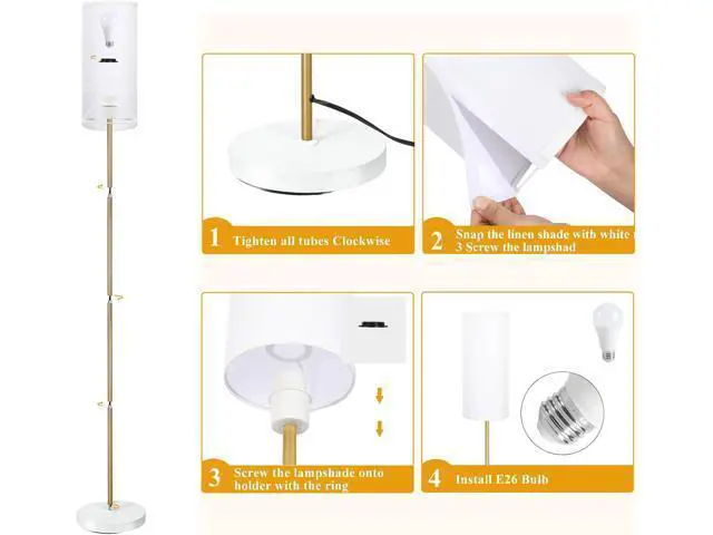 Alt view image 6 of 7 - BoostArea Floor Lamp for Living Room with 3 Color Temperatures Bulb, Modern Floor Lamps, Classic Tall Lamp for Office, Standing Lamps for Bedroom, Kids Room, Study(9W LED Bulb, White Linen Shade)