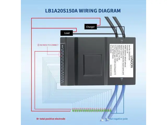 Alt view image 5 of 5 - LVNOON LB1A Smart Active Balancer BMS for Li-ion NCM LFP LiFePo4 LTO Battery Management System 7S 8S 10S 12S 14S 16S 17S 20S 150A with APP Control 24V 48V 60V 72V (7-20S, 150A)