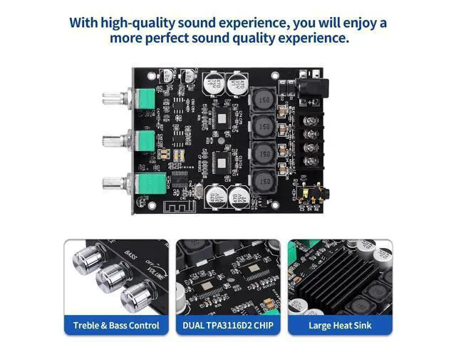 Alt view image 3 of 5 - ZK-1002T PRO Bluetooth 5.0 Amplifier Board 2.0 Channel 200W HiFi Subwoofer Audio AMP with Treble and Bass, BT USB and AUX Inputs, DC 12-24V Stereo AMP Module for DIY Speakers (2 Pack)