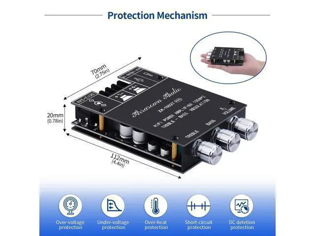 Alt view image 4 of 5 - ZK-1002T PRO Bluetooth 5.0 Amplifier Board 2.0 Channel 200W HiFi Subwoofer Audio AMP with Treble and Bass, BT USB and AUX Inputs, DC 12-24V Stereo AMP Module for DIY Speakers (2 Pack)