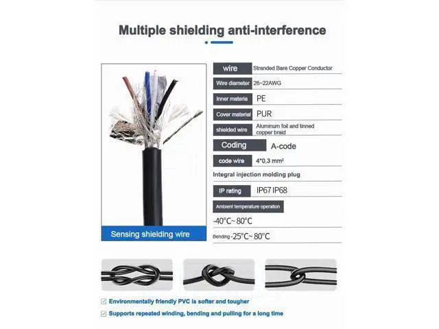 Alt view image 5 of 5 - DRRI M12 Sensor A Coded 4-PIN Male to Female Industrial Communication Cable PUR Shielded Connection Wire Industrial Waterproof
