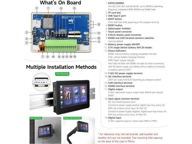 Alt view image 7 of 7 - Waveshare ESP32-S3 4.3inch Capacitive Touch Display Development Board B, 800×480 Resolution, 5-Point Touch, 32-Bit LX7 Dual-Core Processor, Up to 240MHz Frequency, with Onboard Antenna