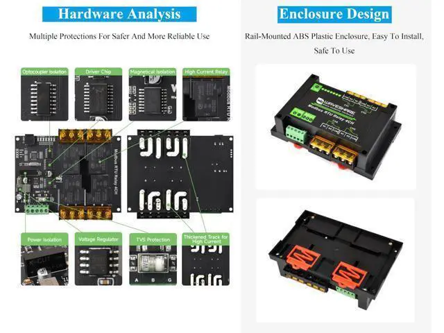 Alt view image 5 of 5 - 4-Channel RS485 Relay Board, Modbus RTU Protocol, 30A High Current 7V~36V, Multi Isolation Protection Circuits, Industrial Grade Rail-Mount Case