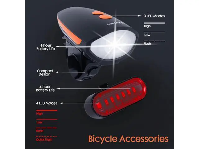 Alt view image 2 of 7 - Rechargeable Bicycle Front and Rear Lights with Horn 1200mah Battery 120dB Bicycle Bell 150 lumens 3 Light Modes 5 Horn Modes Suitable for Children and Adults Night Riding
