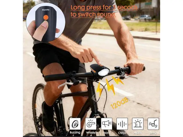 Alt view image 3 of 7 - Rechargeable Bicycle Front and Rear Lights with Horn 1200mah Battery 120dB Bicycle Bell 150 lumens 3 Light Modes 5 Horn Modes Suitable for Children and Adults Night Riding