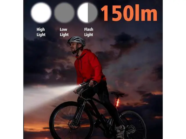 Alt view image 4 of 7 - Rechargeable Bicycle Front and Rear Lights with Horn 1200mah Battery 120dB Bicycle Bell 150 lumens 3 Light Modes 5 Horn Modes Suitable for Children and Adults Night Riding