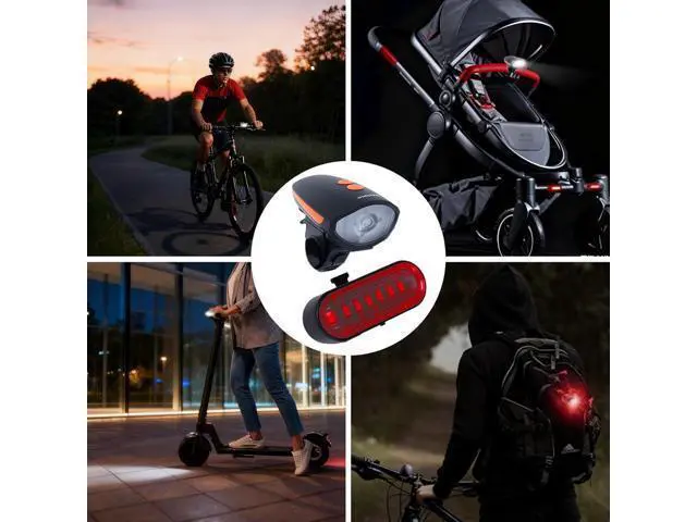 Alt view image 6 of 7 - Rechargeable Bicycle Front and Rear Lights with Horn 1200mah Battery 120dB Bicycle Bell 150 lumens 3 Light Modes 5 Horn Modes Suitable for Children and Adults Night Riding
