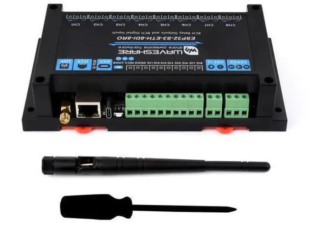 Main image of Industrial 8-Channel ESP32-S3 WiFi Relay Module,Built-in Xtensa 32-bit LX7 Dual-core Processor, Onboard Isolated RS485 Interface+ Network Port + 8-CH Digital Inputs + 8-CH Relays, Supports WiFi/BT
