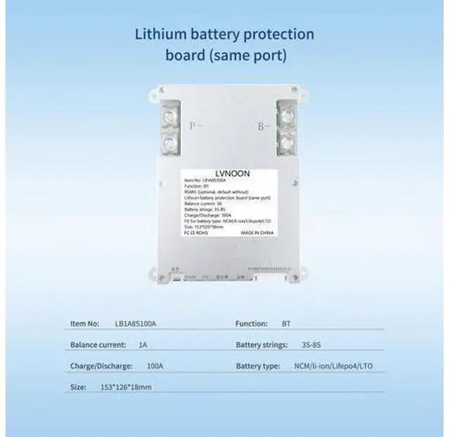 Alt view image 2 of 5 - LVNOON LB1A Smart Active Balancer BMS for Li-ion NCM LFP LiFePo4 LTO Battery Management System 3S 4S 5S 6S 7S 8S 100A with APP Control 12V 24V (3-8S, 100A)