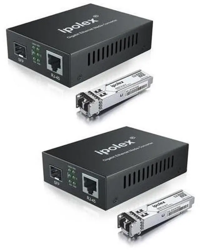 Main image of ipolex Gigabit Multi-Mode LC Fiber to Ethernet Media Converter with 2*SFP Modules, 1.25G Fiber Optic to Ethernet Converter, 1000Base-SX to 10/100/1000Base-TX, 850nm, MMF, up to 550-m/1804 ft, 2 Pack