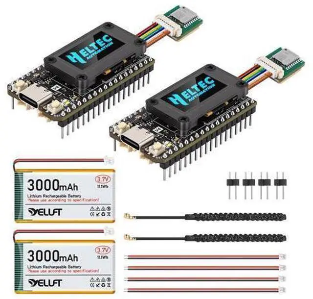 Main image of YELUFT 2 Pack Pre-Soldered ESP32 LoRa V4 Development Board with GNSS Module, 3000mAh Battery, Integrated WiFi Bluetooth SX1262 915MHz LoRa, 0.96-inch OLED Display, Type-C Interface for Meshtastic