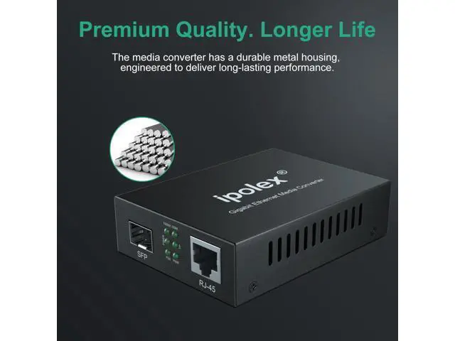 Alt view image 5 of 5 - ipolex Gigabit Multi-Mode LC Fiber to Ethernet Media Converter with 2*SFP Modules, 1.25G Fiber Optic to Ethernet Converter, 1000Base-SX to 10/100/1000Base-TX, 850nm, MMF, up to 550-m/1804 ft, 2 Pack