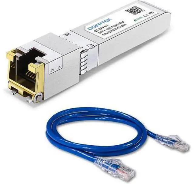 Main image of 10GBASE-T SFP+ to RJ45 Transceiver, 10G Ethernet Copper Module, with 2pcs 1M CAT6 Ethernet Cable, Blue High Speed STP Internet Cable RJ45 Patch Cable for SFP Module, Computer, Laptop, etc