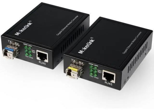 Main image of MokerLink Gigabit SFP to RJ45 Converter, A Pair 2 Pack BIDI-Mode Fiber to Ethernet Media Converter, 10/100/1000Mbps RJ45 Port, 1000Base-BIDI SFP Module 1310TX/1550RX up to 20KM