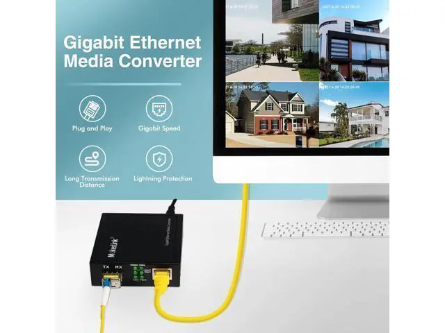 Alt view image 2 of 7 - MokerLink Gigabit SFP to RJ45 Converter, A Pair 2 Pack BIDI-Mode Fiber to Ethernet Media Converter, 10/100/1000Mbps RJ45 Port, 1000Base-BIDI SFP Module 1310TX/1550RX up to 20KM