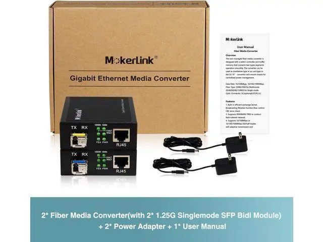 Alt view image 7 of 7 - MokerLink Gigabit SFP to RJ45 Converter, A Pair 2 Pack BIDI-Mode Fiber to Ethernet Media Converter, 10/100/1000Mbps RJ45 Port, 1000Base-BIDI SFP Module 1310TX/1550RX up to 20KM