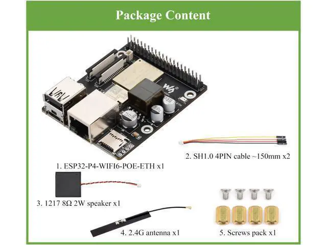 Alt view image 2 of 5 - ESP32-P4 WIFI6 PoE ETH Development Board, Based On ESP32-P4 and ESP32-C6, Supports Wi-Fi 6 and Bluetooth 5 (LE), Integrated PoE Module for P o E Power Supply, Rich Interfaces, with Speaker and 5 Items