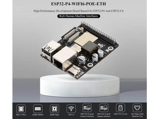 Alt view image 3 of 5 - ESP32-P4 WIFI6 PoE ETH Development Board, Based On ESP32-P4 and ESP32-C6, Supports Wi-Fi 6 and Bluetooth 5 (LE), Integrated PoE Module for P o E Power Supply, Rich Interfaces, with Speaker and 5 Items