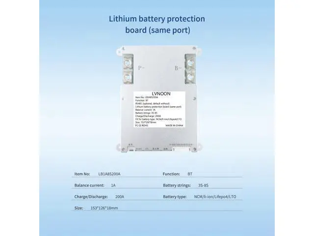 Alt view image 2 of 5 - LVNOON 1A Smart BMSJK Active Balance for Li-ion NCM LFP LiFePo4 LTO Battery Management System 3S 4S 5S 6S 7S 8S 200A with APP Control 12V 24V (3-8S, 200A)