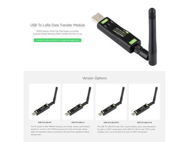 Alt view image 3 of 5 - Waveshare 2PCS USB to LoRa Data Transfer Module, Based On SX1262, Suitable for Data Acquisition in Industry and Agriculture-TCXO Crystal oscillator-2PCS Version