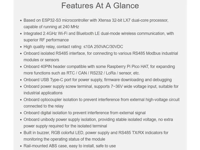 Alt view image 2 of 5 - Industrial ESP32-S3 6-Channel WiFi Relay Module, Supports W-iF-i/Blue-Too-th / RS485 Remote Control/Pico HAT, Built-in Power Isolation and Optocoupler Isolation Protection, with Rail-Mount Case