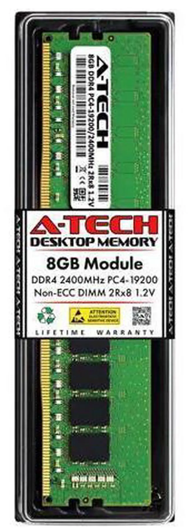 Main image of A-Tech 8GB DDR4 2400MHz DIMM PC4-19200 UDIMM Non-ECC 2Rx8 1.2V CL17 288-Pin Desktop Computer RAM Memory Upgrade Module