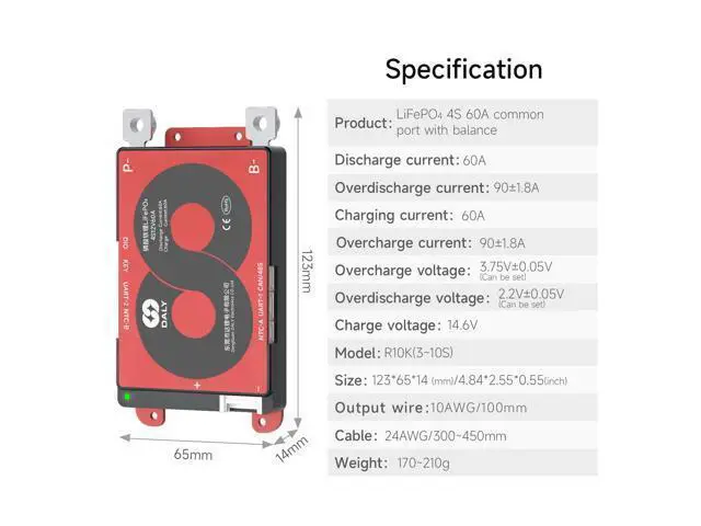 Alt view image 2 of 5 - DALY Smart BMS 4S 12V 60A with WiFi Module and CAN 485 Communication Protection Board for Remote Monitoring of LifePO4 Lithium Battery Pack