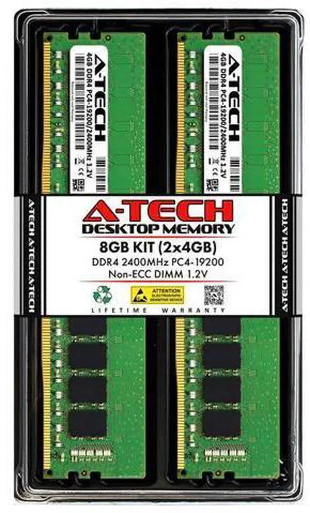 Main image of A-Tech 8GB (2x4GB) DDR4 2400 MHz UDIMM PC4-19200 (PC4-2400T) CL17 DIMM Non-ECC Desktop RAM Memory Modules