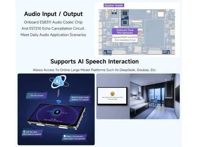 Alt view image 5 of 5 - ESP32-P4-WIFI6 7inch Touch Display Development Board, Based On ESP32-P4 and ESP32-C6, 7" IPS 5-Point Touch Screen, AI Speech Interaction & Wi-Fi 6/BT5, with RS485/CAN/I2C/UART Headers, OV5647 Camera