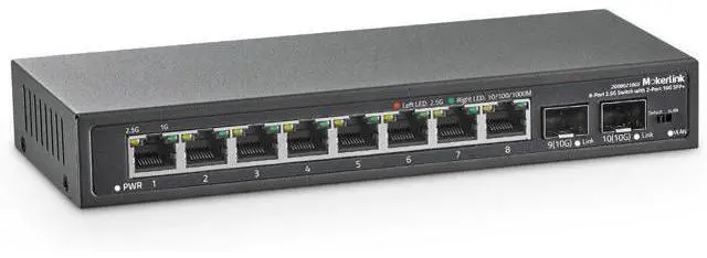 Main image of MokerLink 8 Port 2.5Gigabit Ethernet Switch with 2x10G SFP Slot, 8 x 2.5G Base-T Ports, VLAN Isolation, Metal Unmanaged Fanless Small Network Switch