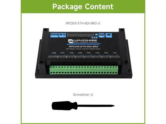 Alt view image 2 of 5 - Waveshare Industrial 8-Channel RP2350 Relay Module, Based on RP2350 Dual-core & Dual-Architecture Microcontroller, Supports Digital Input, RS485, Ethernet and Multiple Isolation Protection