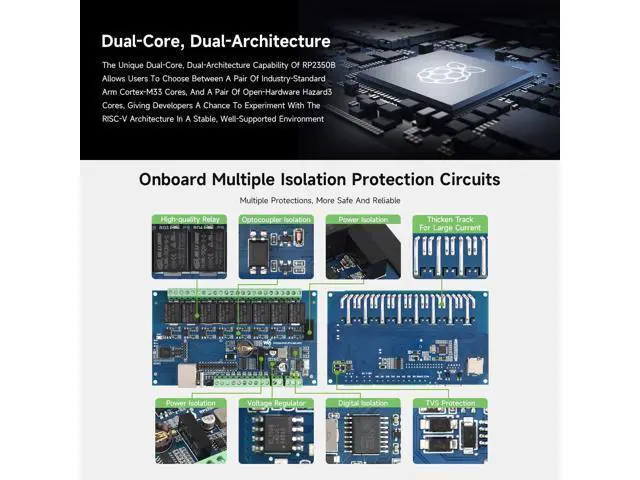 Alt view image 5 of 5 - Waveshare Industrial 8-Channel RP2350 Relay Module, Based on RP2350 Dual-core & Dual-Architecture Microcontroller, Supports Digital Input, RS485, Ethernet and Multiple Isolation Protection