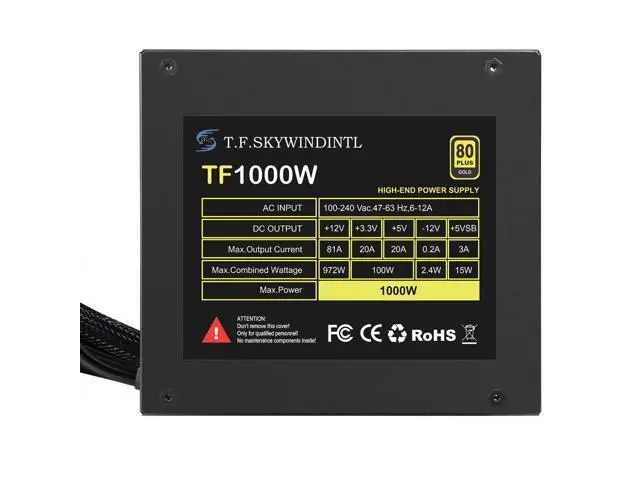 Alt view image 5 of 5 - 1000W Power Supply Full Voltage 100-240V Active PFC Gaming PSU Computer Power Supplies Non-Modular 80 Plus Gold for Desktop PC Server