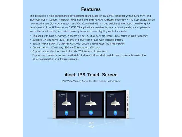 Alt view image 4 of 5 - Waveshare ESP32-S3 Smart 86 Box Development Board, Support 2.4GHz Wi-Fi & Bluetooth BLE 5, Onboard 4inch 480 × 480 Pixel Touch Display, 5-Point Touch, RGB Interface