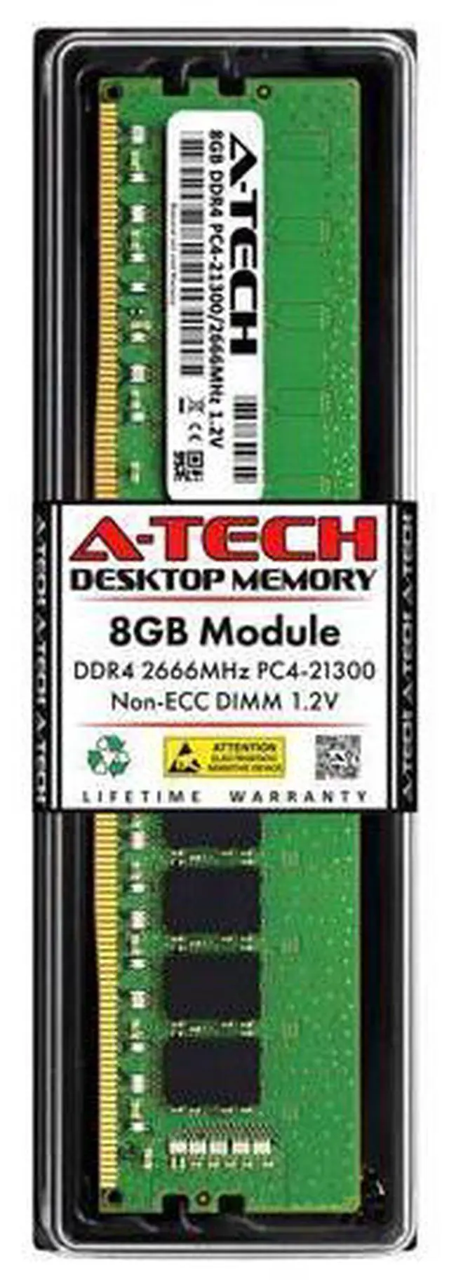 Main image of A-Tech 8GB DDR4 2666 MHz UDIMM PC4-21300 (PC4-2666V) CL19 DIMM Non-ECC Desktop RAM Memory Module