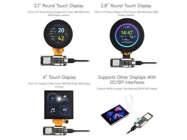 Alt view image 5 of 5 - Waveshare ESP32-S3 RGB LCD Driver Board, Equipped with 32-Bit 240MHz LX7 Dual-Core Processor, 8MB PSRAM and Flash, WiFi & Bluetooth Support, Comes with a 2.8inch RGB Round Touch Display