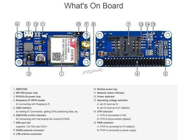 Alt view image 5 of 5 - NB-IoT Cat-M GPRS GNSS 2G HAT Based on SIM7070G for Raspberry Pi 4 3 Zero WH Support Global Band with GNSS Positioning Low Power Narrow Band Cellular Wireless Communication LTE GPRS Module @XYGStudy