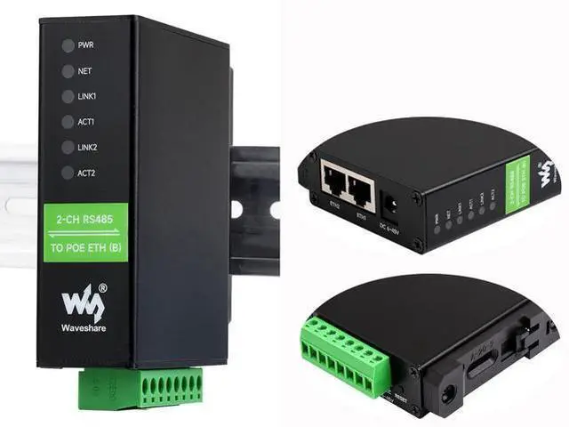 Main image of waveshare 2-CH RS485 to RJ45 Ethernet Serial Server with PoE Function, IEEE 802.3af Compliant, Rail-Mount Industrial Isolated Serial Module, Bi-Directional Transparent Transmission