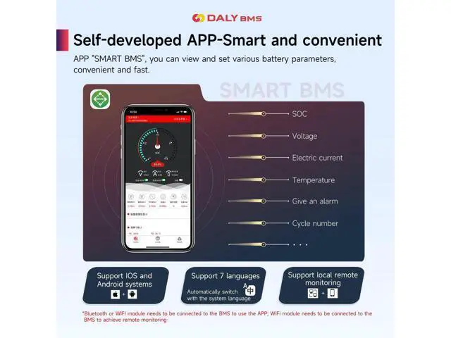 Alt view image 4 of 5 - DALY Smart BMS 4S 12V 100A with WiFi Module and CAN 485 Communication Protection Board for Remote Monitoring of LifePO4 Lithium Battery Pack