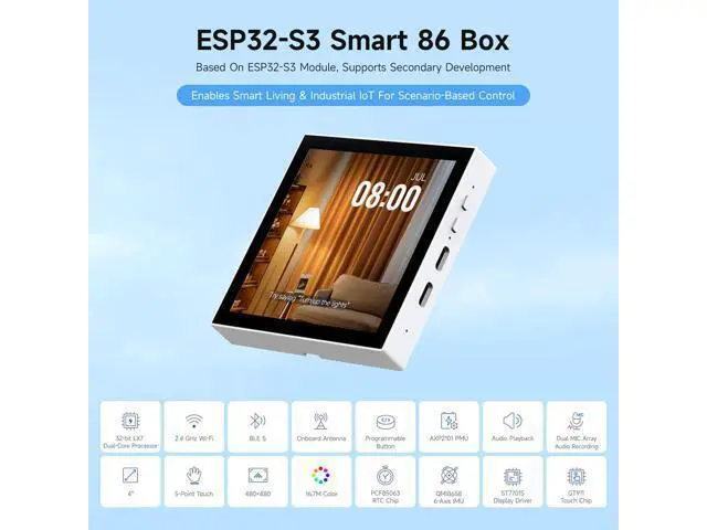 Alt view image 3 of 5 - Waveshare ESP32-S3 Smart 86 Box Development Board, Support 2.4GHz Wi-Fi & Bluetooth BLE 5, Onboard 4inch 480 × 480 Pixel Touch Display, 5-Point Touch, RGB Interface