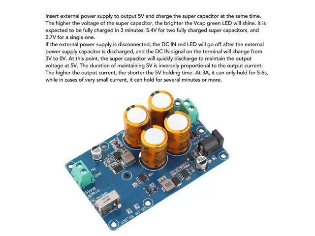 Alt view image 2 of 5 - Fockety Super Capacitor UPS for RPI Uninterruptible Power Supply DC924V Input DC5V3A Output 1060S Power Down Endurance Data Save, UPS Module Power Supply Monitoring (4S)