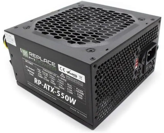 Main image of Replace Power? 550W ATX Power Supply 204pin with SATA Support, Black RP-ATX-550W