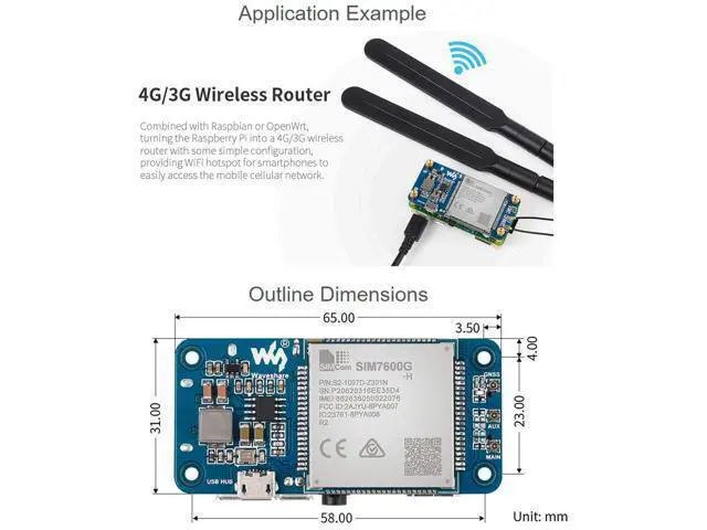 Alt view image 5 of 5 - SIM7600G-H 4G HAT Module for Raspberry Pi and PC,Support LTE Cat-4 4G 3G 2G Communication and GNSS Positioning,Global Band,up to 50Mbps Uplink, 150Mbps Downlink
