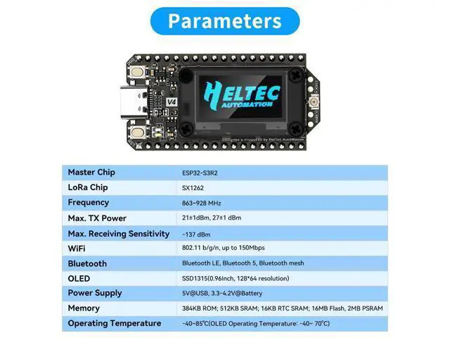 Alt view image 5 of 5 - YELUFT 2 Pack Pre-Soldered ESP32 LoRa V4 Development Board with 3000mAh Battery Set, Integrated WiFi Bluetooth SX1262 915MHz LoRa, 0.96-inch OLED Display, Type-C Interface for Meshtastic