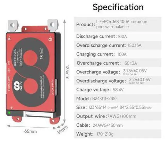 Alt view image 2 of 5 - DALY Smart BMS 4S-16S 40A-500A with WiFi Module and CAN 485 Communication Protection Board for LifePO4 Lithium Battery Pack (Smart BMS 16S 48V100A)