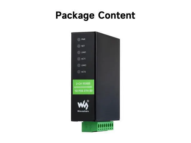Alt view image 2 of 5 - Waveshare 2-Ch RS485 to RJ45 Ethernet Serial Server, Dual Channels RS485 Independent Operation, Rail-Mount Industrial Isolated Serial Module, PoE Ethernet Port