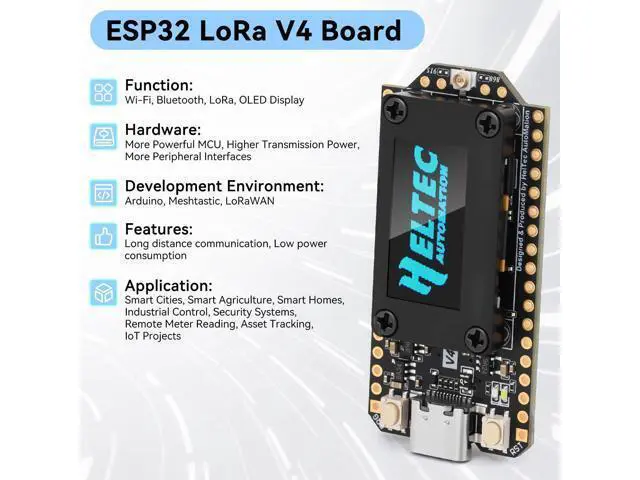 Alt view image 2 of 5 - Meshnology ESP32 LoRa V4 Development Board + L76 GNSS Module + 3000mAh Battery, Upgraded ESP32-S3 SX1262 LoRa WiFi Bluetooth 2MB PSRAM 16MB Flash 915MHz Antenna OLED Support GPS Solar Meshtastic IoT